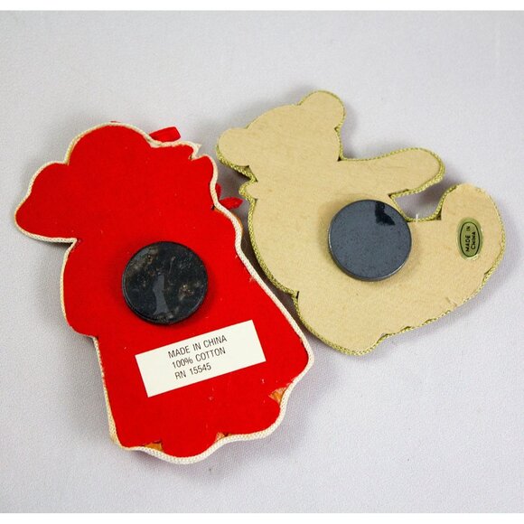 Lot of 2 Stuffed Cotton Fabric Holiday Teddy Bear Fridge Refrigerator Magnets - Picture 2 of 2